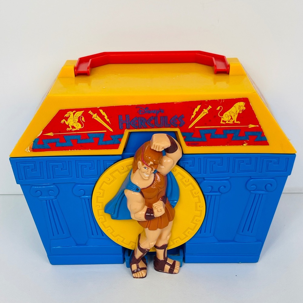 Disney Hercules Lunch Box Kids OS Aladdin 1997 3D Latch Blue Yellow Good